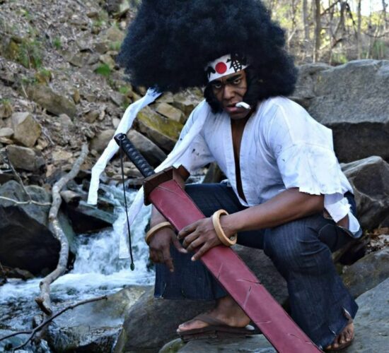 This is Michael “Knightmage” Wilson as Afro Samurai. The outfit is great but it Pantheon Films